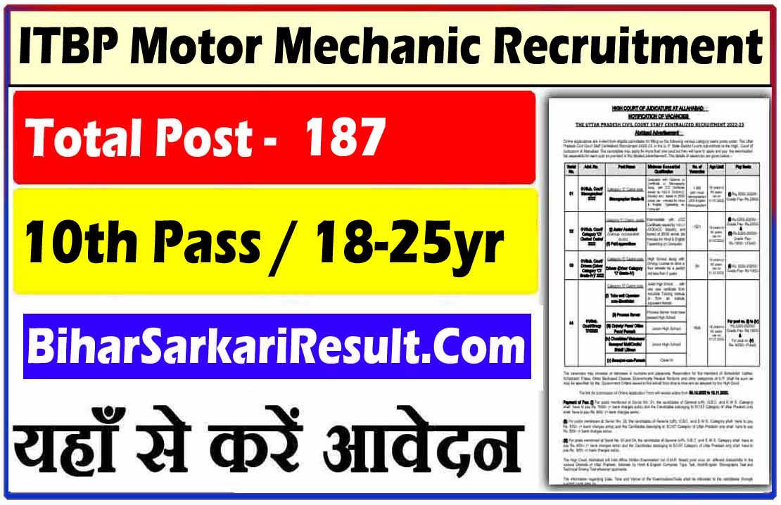 ITBP Motor Mechanic Recruitment 2022