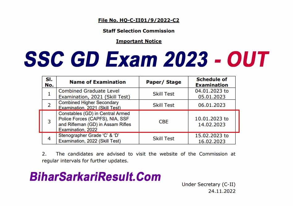 SSC GD Exam Date 2023