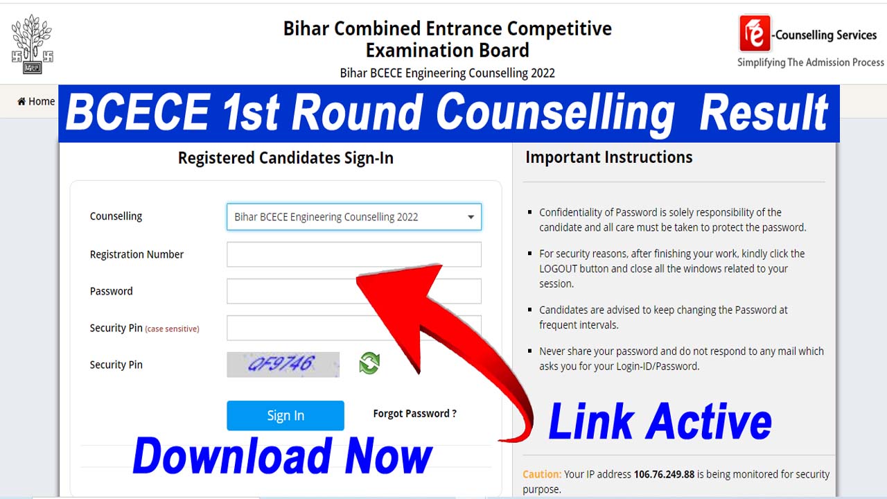 bcece 1st round counselling result 2022