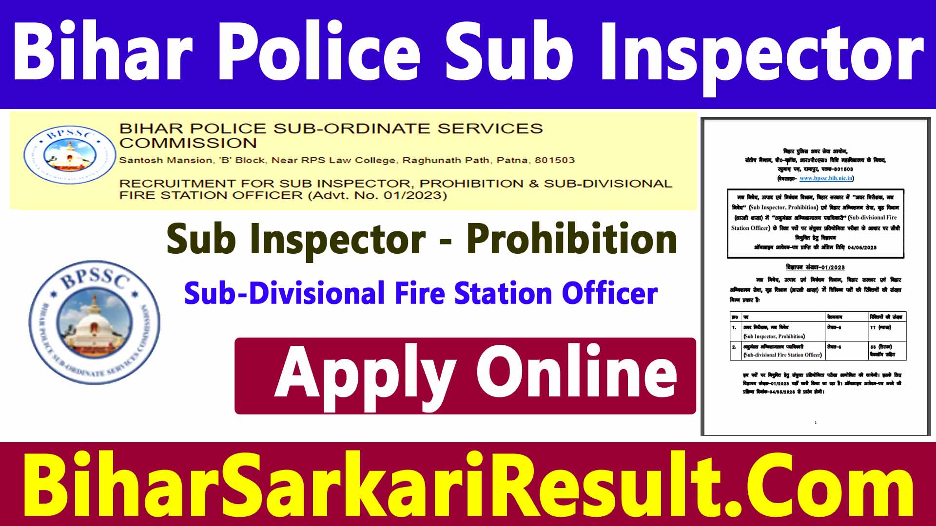 BPSSC Bihar Police SI Prohibition
