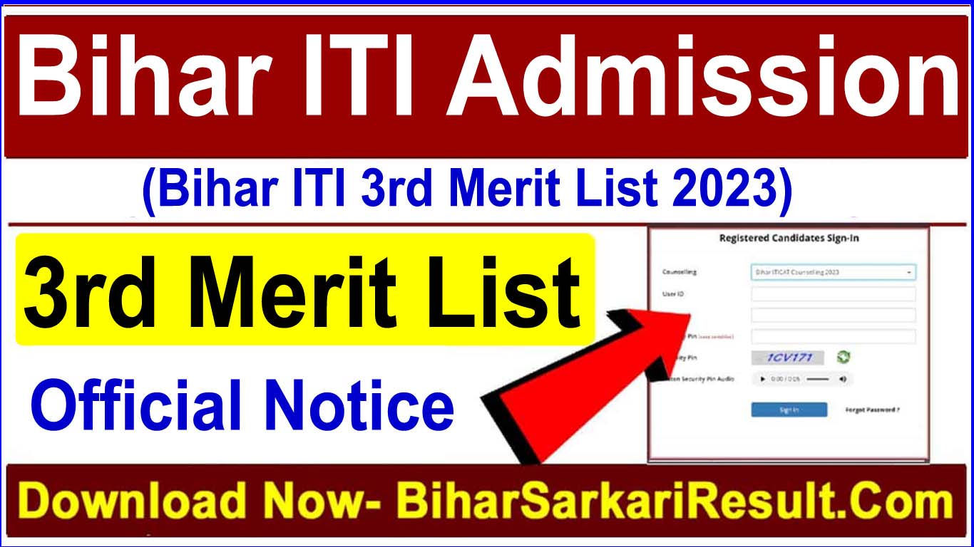 Bihar ITI 3rd Merit List 2023