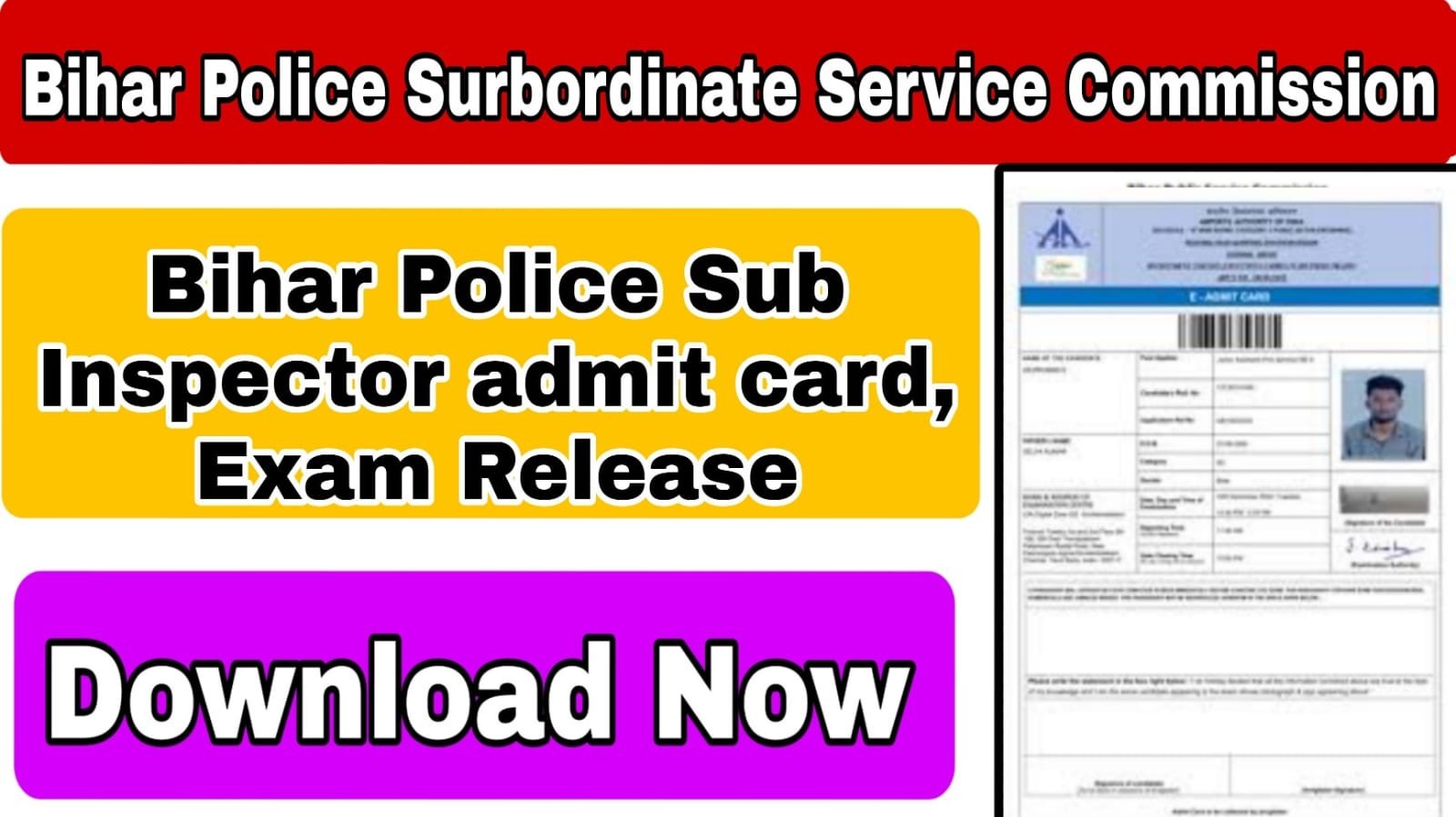 Bihar Police Sub Inspector Prohibition Admit Card 2024